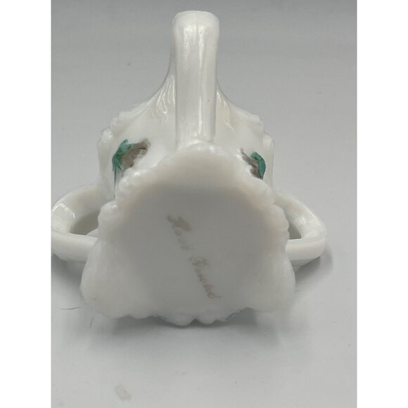 KEMPLE VTG Milk Glass Toothpick Holder Triple Handle Pansy Flower Design Cottage - Picture 5 of 6